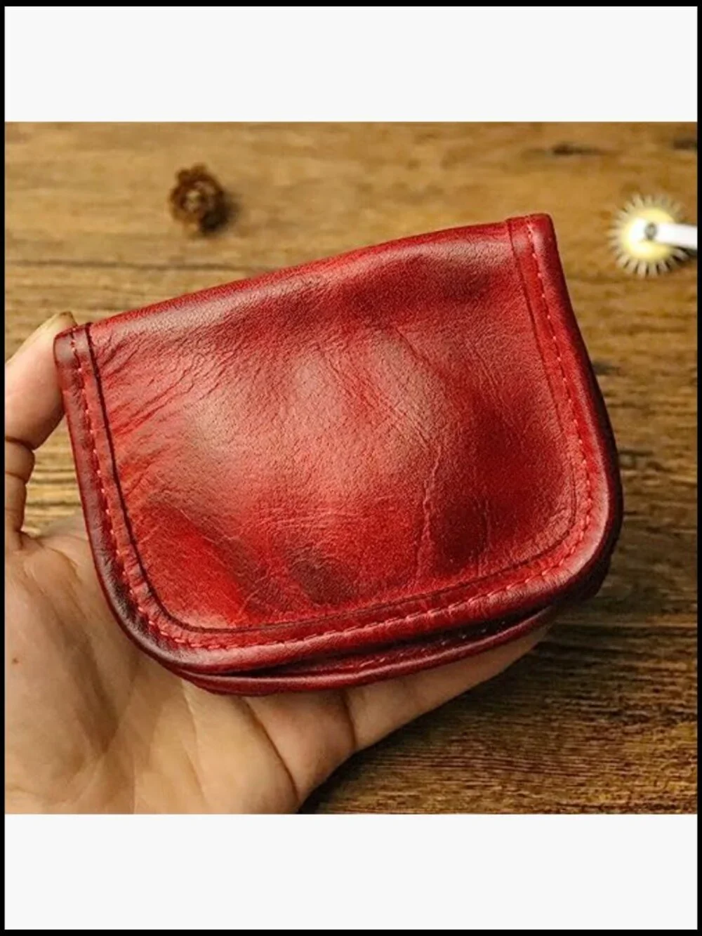 Men's Leather Coin Purse Bifold Wallet Push Button Closure Change Pouch